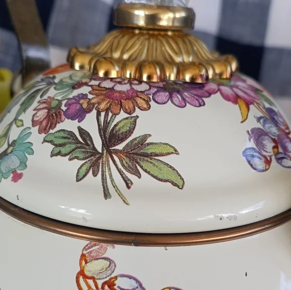 Mackenzie Childs Flower Market White Whistling Tea Kettle - Picture 3 of 9